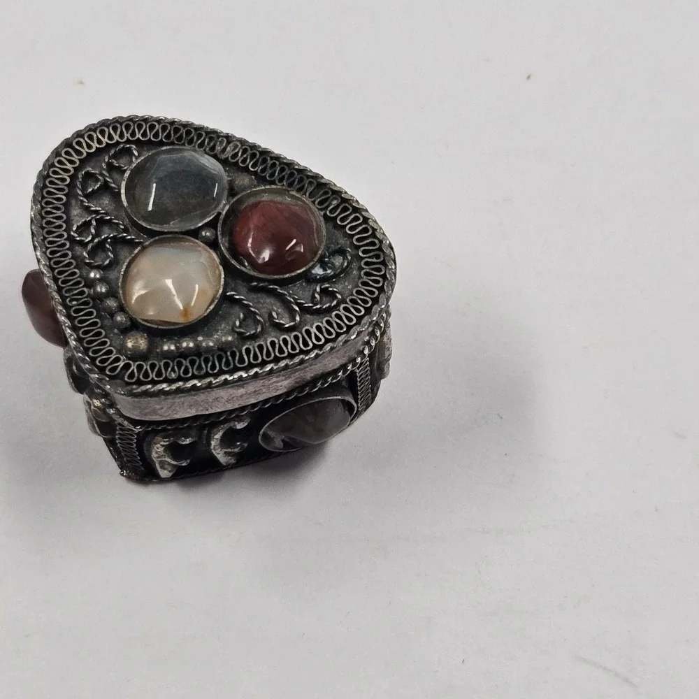 Tiny Vintage Indian Stone Trinket Box Mini Jewelry Ring Box Boho Decor